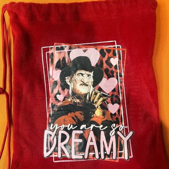 None Other - 6/$25 Red Drawstring Bag with Freddy Kruger Graphic